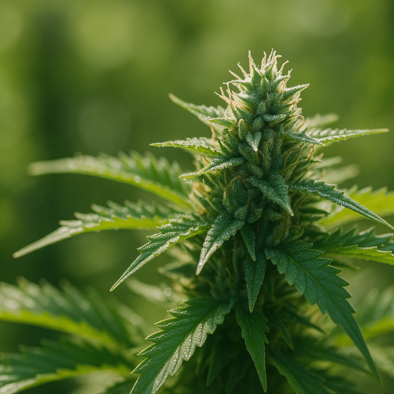Close-up of a mature cannabis cola with trichomes under natural sunlight – Mediweed